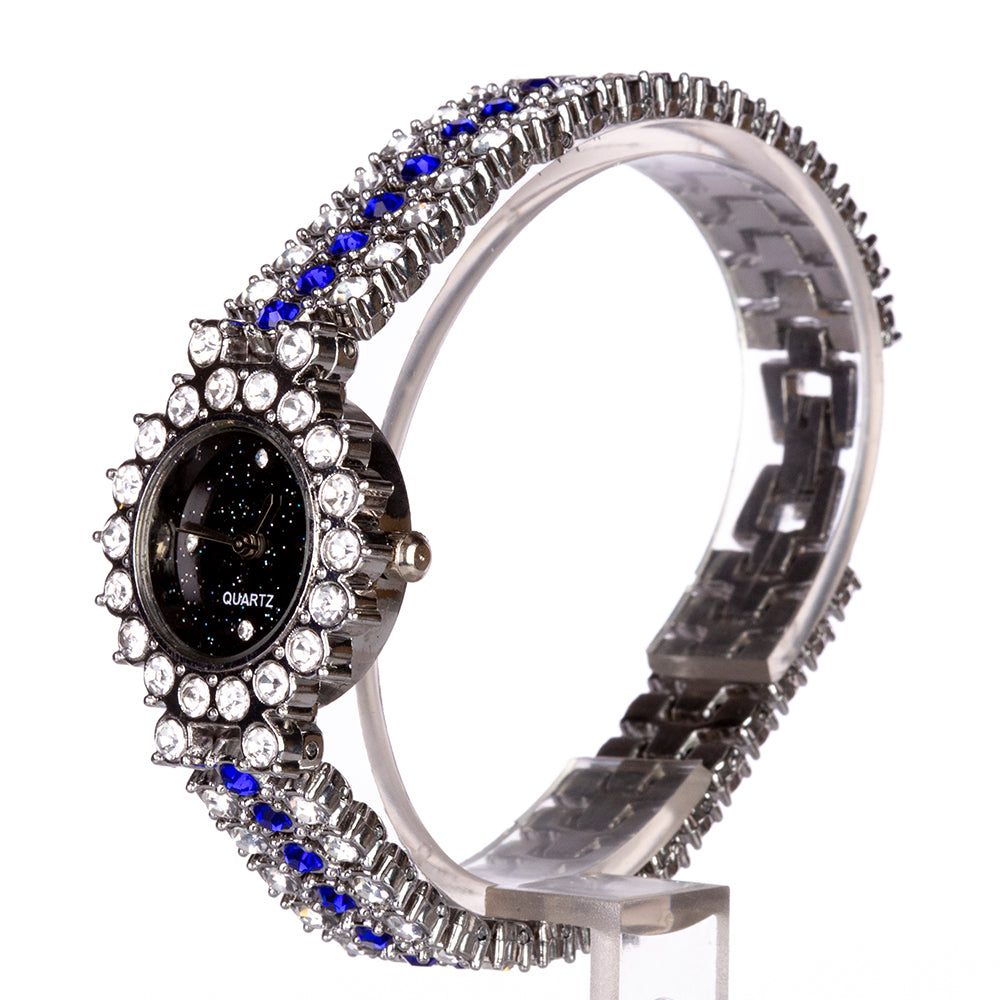 Uhr aus goldplattierter Legierung mit blauem Emporia®-Kristall 4 