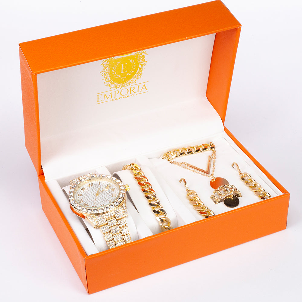 Uhr aus goldplattierter Legierung mit weißem Emporia® Kristall 1 