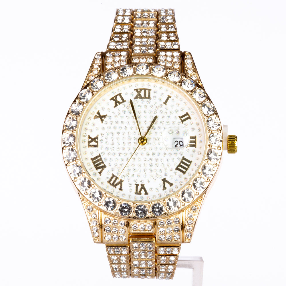 Uhr aus goldplattierter Legierung mit weißem Emporia® Kristall 2 
