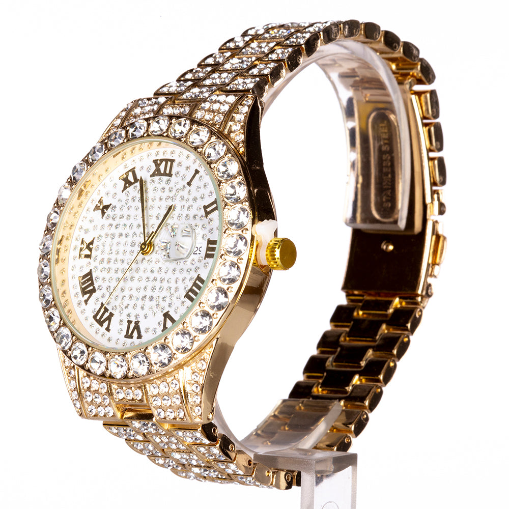 Uhr aus goldplattierter Legierung mit weißem Emporia® Kristall 4 