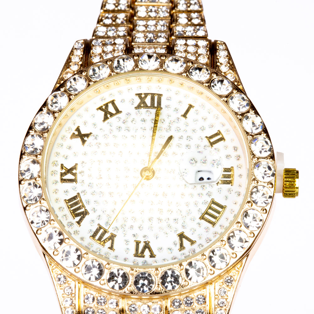 Uhr aus goldplattierter Legierung mit weißem Emporia® Kristall 5 