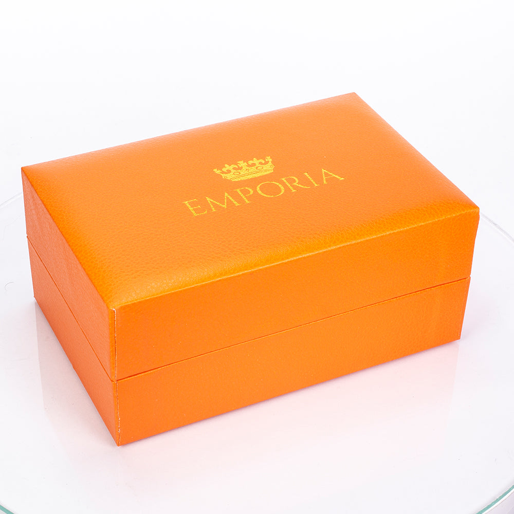Uhr aus goldplattierter Legierung mit rotem Emporia®-Kristall und weißem Emporia® Kristall
