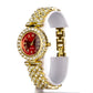 Uhr aus goldplattierter Legierung mit rotem Emporia®-Kristall und weißem Emporia® Kristall