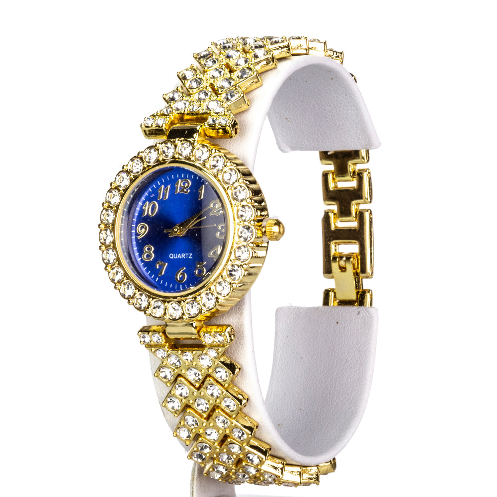 Uhr aus goldplattierter Legierung mit blauem Emporia®-Kristall und weißem Emporia® Kristall