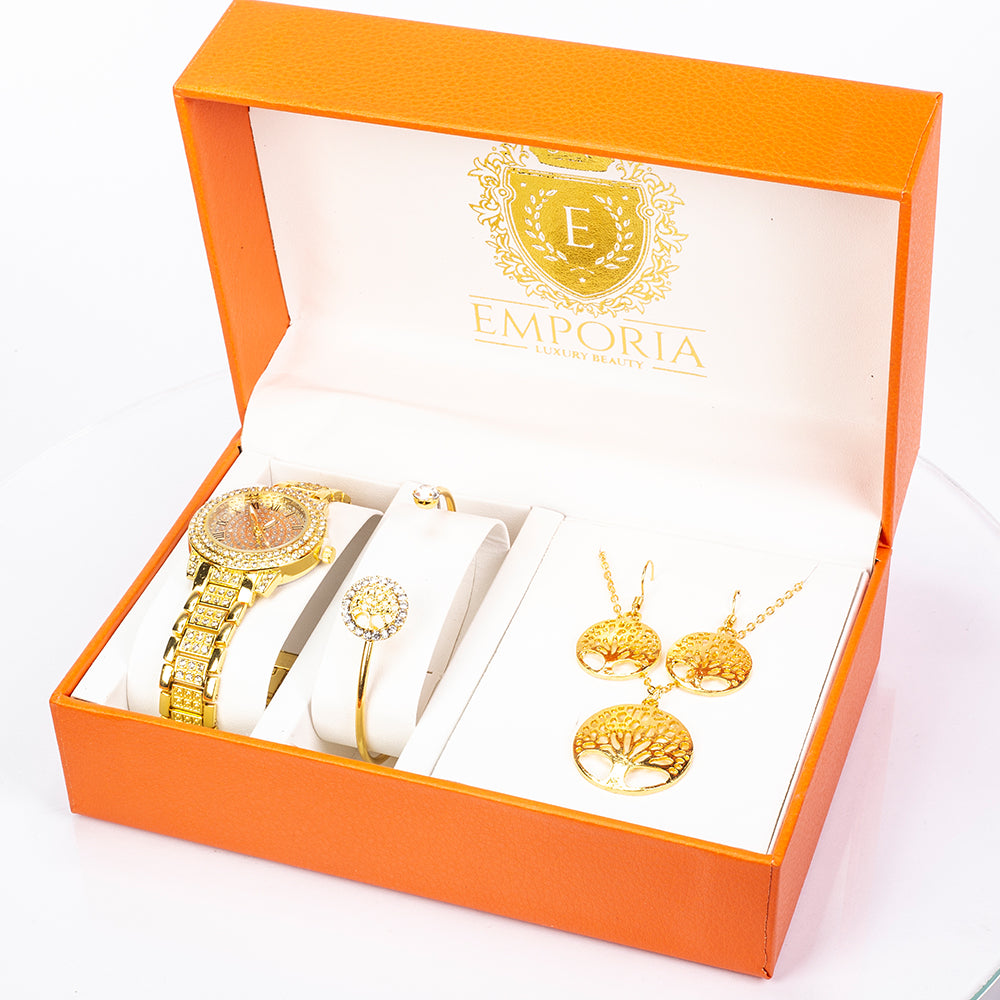 Uhr aus goldplattierter Legierung mit weißem Emporia® Kristall 1 