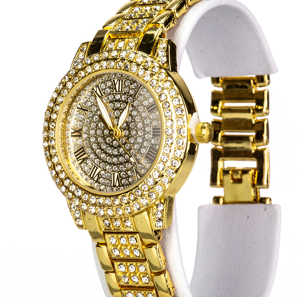 Uhr aus goldplattierter Legierung mit weißem Emporia® Kristall 6 