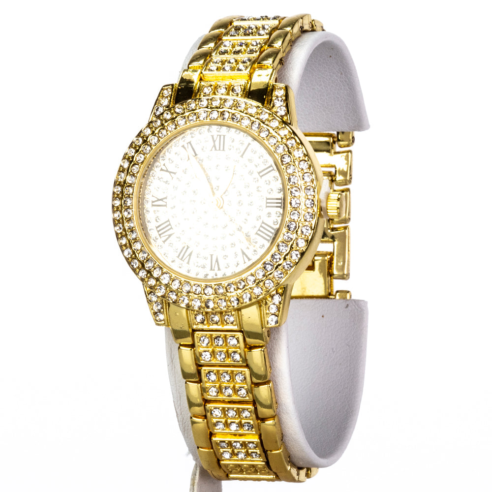 Uhr aus goldplattierter Legierung mit weißem Emporia® Kristall 8 