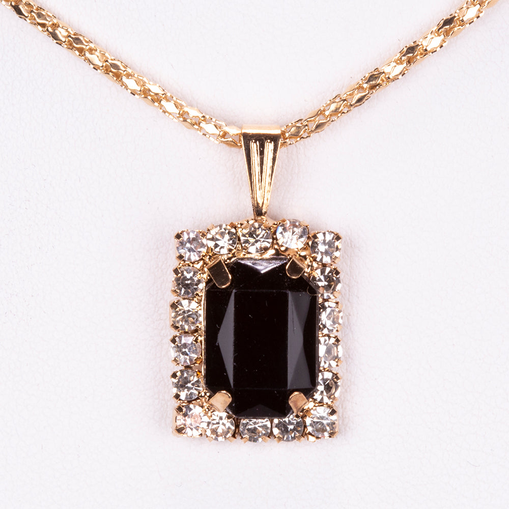 5-teiliges, goldfarbenes Emporia Schmuckset in Premium-Qualität, in einer exklusiven Geschenkbox in Lederoptik (mit Uhr, Armband, Halskette, Ohrringen und Ring, mit schwarzen und weißen Emporia-Kristallen) 4 