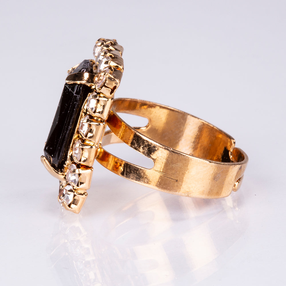 5-teiliges, goldfarbenes Emporia Schmuckset in Premium-Qualität, in einer exklusiven Geschenkbox in Lederoptik (mit Uhr, Armband, Halskette, Ohrringen und Ring, mit schwarzen und weißen Emporia-Kristallen) 10 