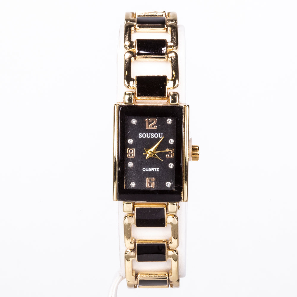 5-teiliges, goldfarbenes Emporia Schmuckset in Premium-Qualität, in einer exklusiven Geschenkbox in Lederoptik (mit Uhr, Armband, Halskette, Ohrringen und Ring, mit schwarzen und weißen Emporia-Kristallen) 13 
