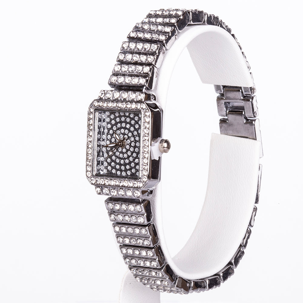 5-teiliges, silberfarbenes Emporia Schmuckset in Premium-Qualität, in einer exklusiven Geschenkbox in Lederoptik (mit Uhr, Armband, Halskette, Ohrringen und Ring, mit weißem Emporia-Kristall) 10 