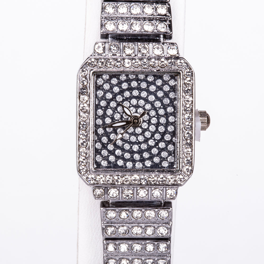 5-teiliges, silberfarbenes Emporia Schmuckset in Premium-Qualität, in einer exklusiven Geschenkbox in Lederoptik (mit Uhr, Armband, Halskette, Ohrringen und Ring, mit weißem Emporia-Kristall)
