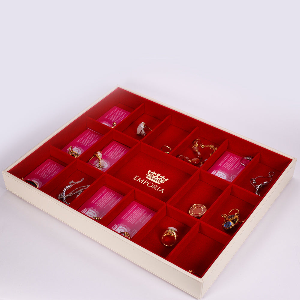 Emporia "Red Velvet Cake" Stapelbares Schmuckkästchen aus Samt mit Deckel, beige 2 