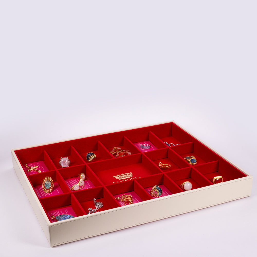 Emporia "Red Velvet Cake" Stapelbares Schmuckkästchen aus Samt mit Deckel, beige 8 