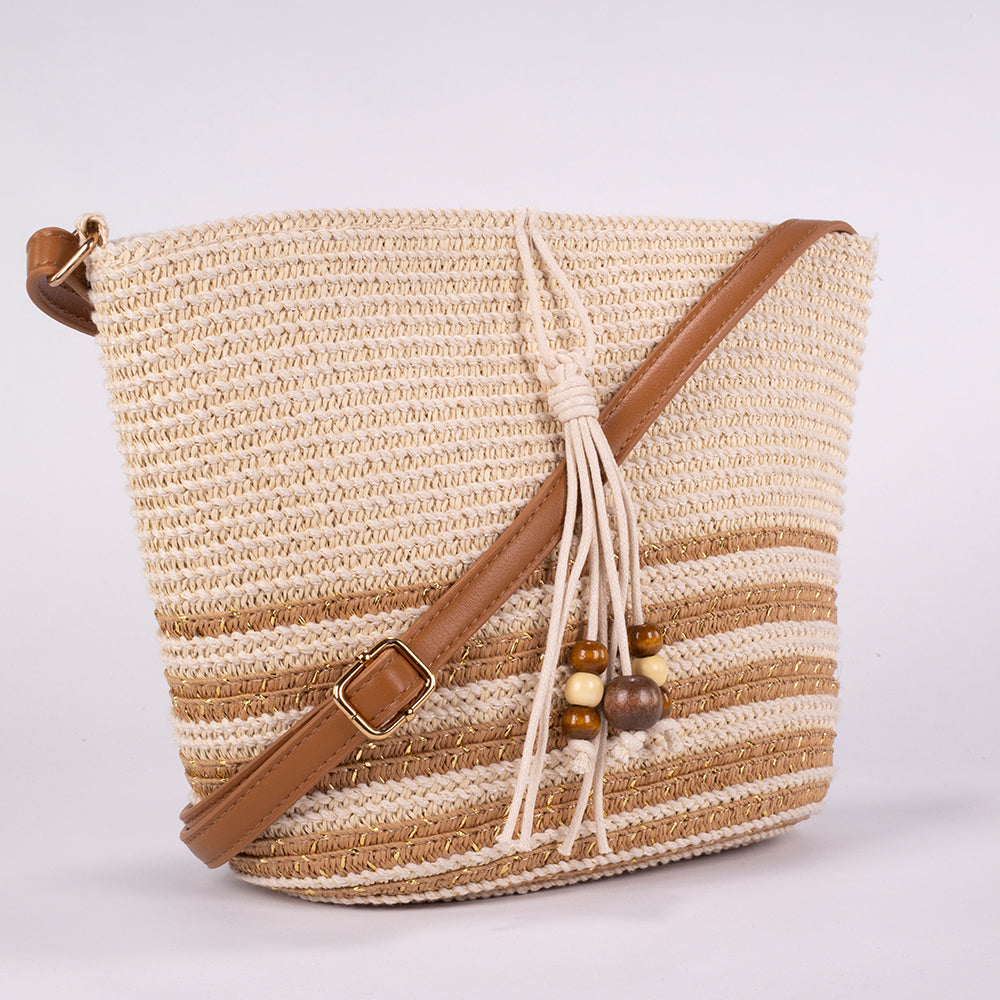 Small Straw Tote Bag with Decorative Wooden Bead Tassel, 25*18*10 cm 2 