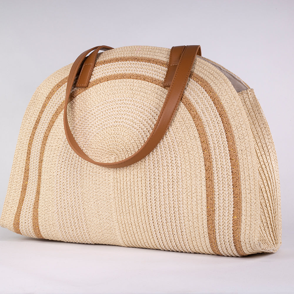 Large Straw Tote Bag with Faux Leather Handles 37*30*12 cm