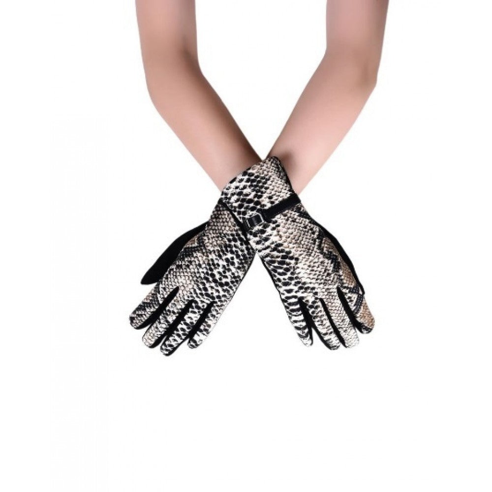 Touchscreen-Handschuhe mit Schlangenhaut-Muster und Schnallen, schwarz, Einheitsgröße 1 
