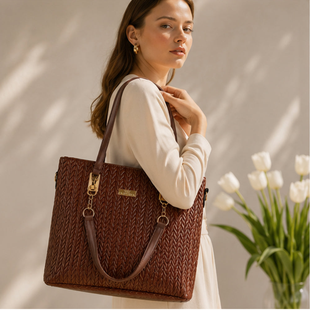 Emporia Frühjahrskollektion 2026 – „Choco Lux“, 6-teiliges Taschenset; PU-Leder, Braun