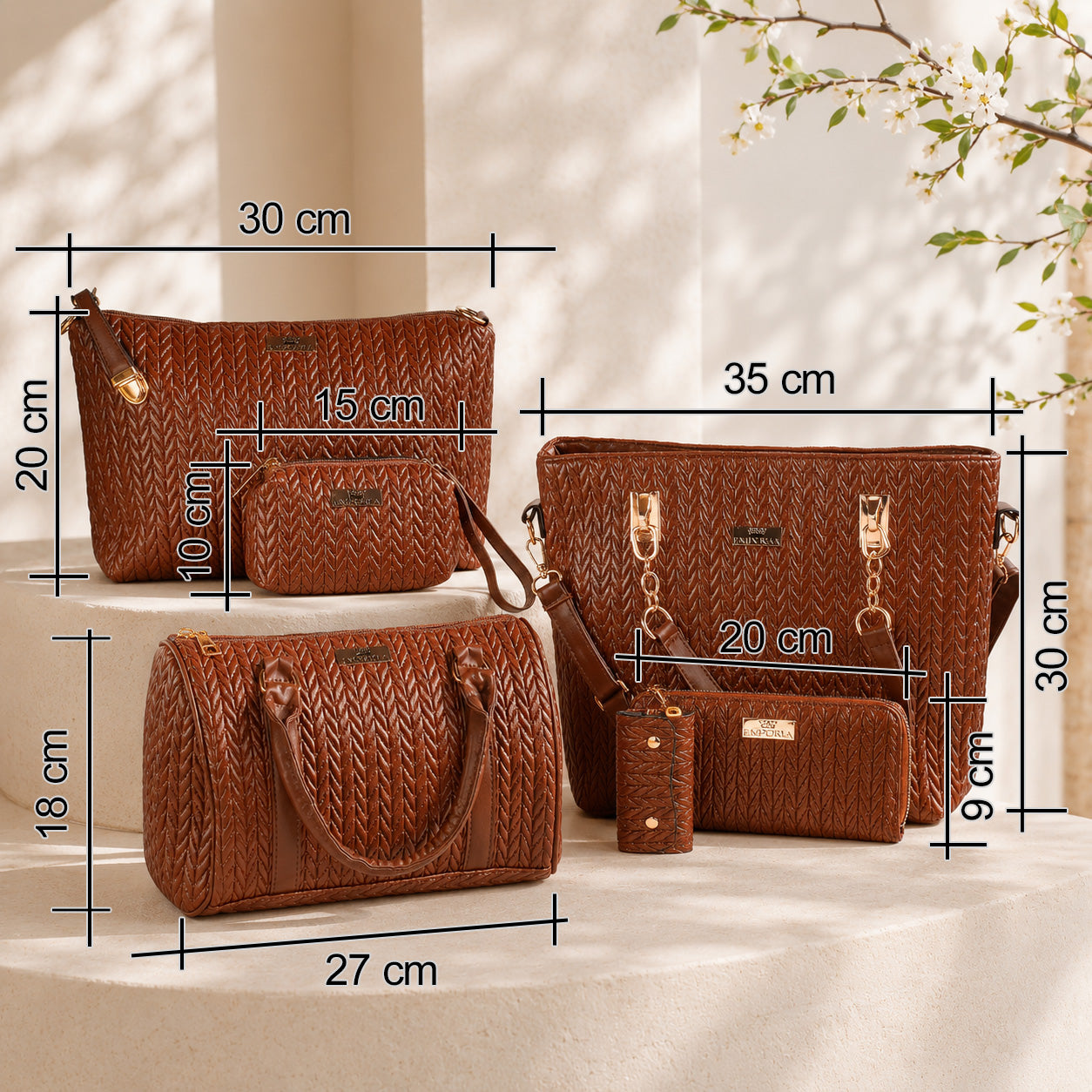 Emporia Frühjahrskollektion 2026 – „Choco Lux“, 6-teiliges Taschenset; PU-Leder, Braun 1 