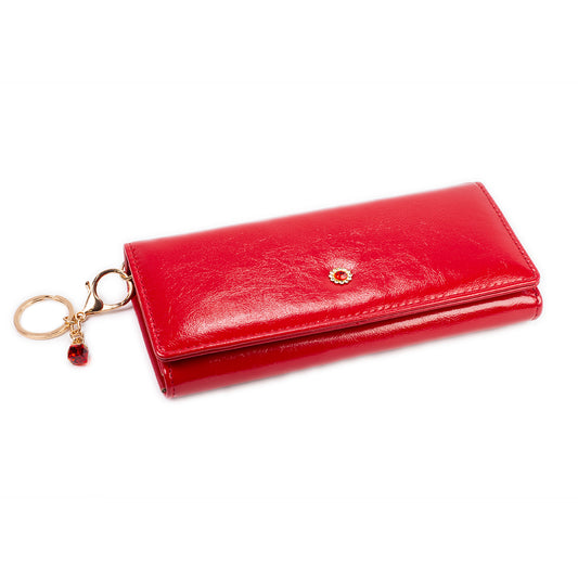 Woman Wallet, PU Leather, RFID, with keychain, Red