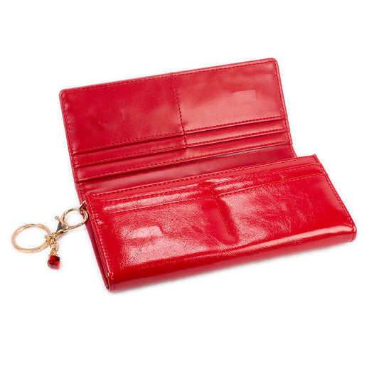 Woman Wallet, PU Leather, RFID, with keychain, Red