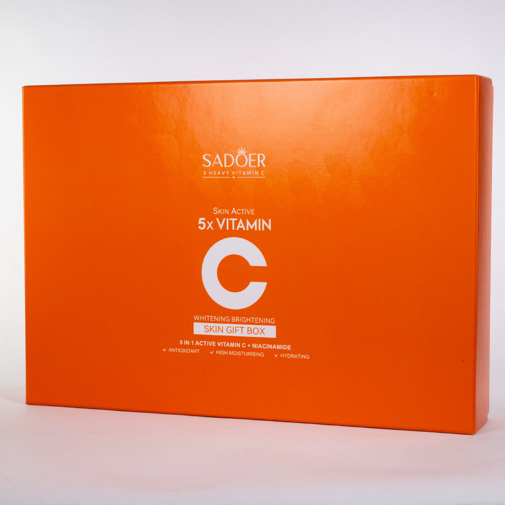 SADOER 5-fach Vitamin-C Hautbild ausgleichendes und feuchtigkeitsspendendes Gesichtspflege-Geschenkset – 6-teilig
