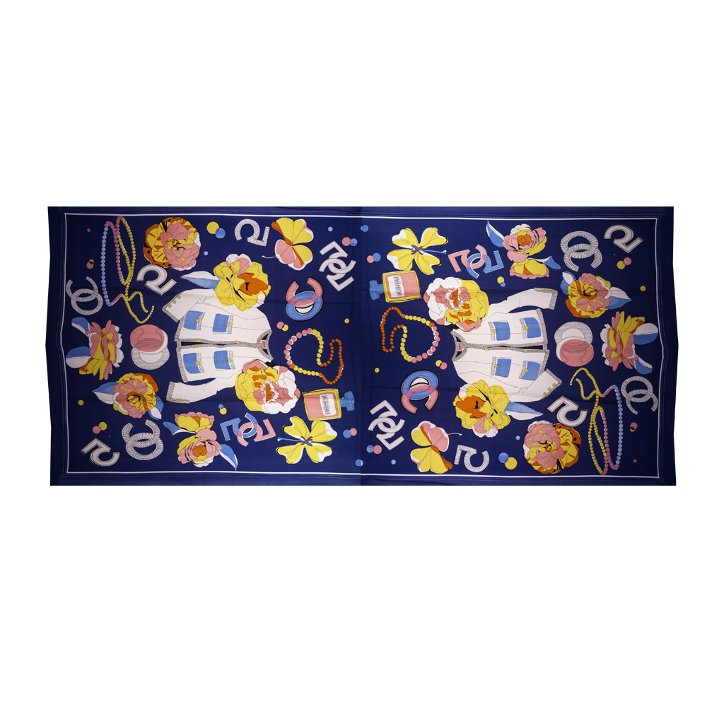 Seidenschal, 90 cm x 180 cm, Damengarderobe, saphirblau, 100% Seide