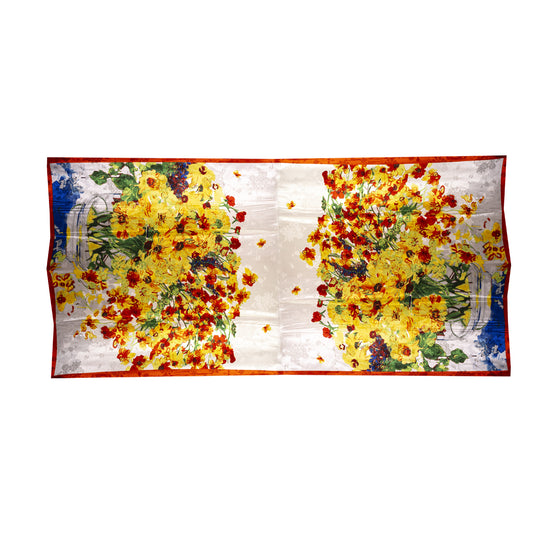 Seidenschal, 90 cm x 180 cm, Graffiti-Blumen, gelb, 100% Seide