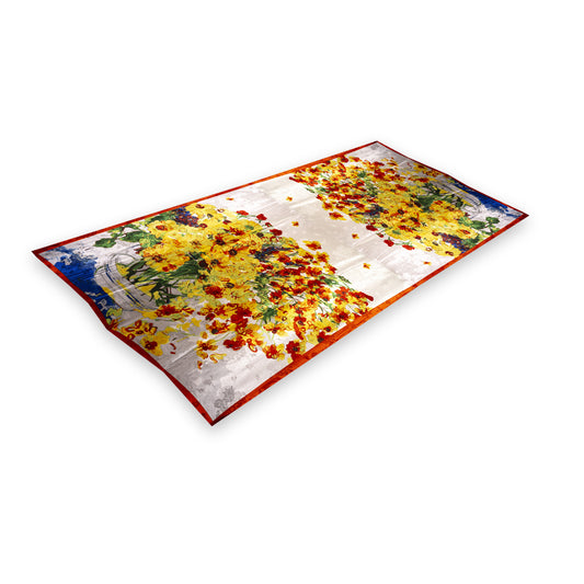 Seidenschal, 90 cm x 180 cm, Graffiti-Blumen, gelb, 100% Seide