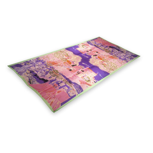 Seidenschal, 90 cm x 180 cm, Verträumte Hütte, rosa, 100% Seide