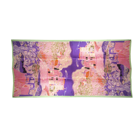 Seidenschal, 90 cm x 180 cm, Verträumte Hütte, rosa, 100% Seide