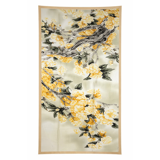 Schal mit blühendem Blumenmuster, gelb, 85 cm x 180 cm, 100% vegane Seide