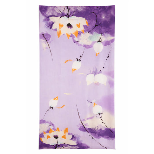 Schal "Nächtlicher Lotus", lila, 85 cm x 180 cm, 100% vegane Seide