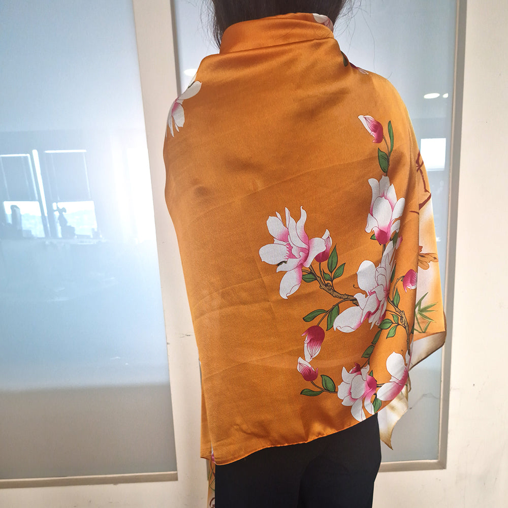 "Edens Fülle" Schal, orange, 85 cm x 180 cm, 100% vegane Seide 2 