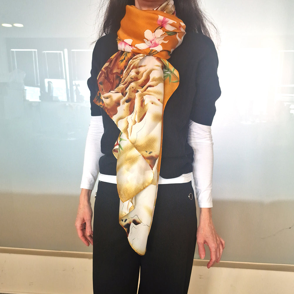 "Edens Fülle" Schal, orange, 85 cm x 180 cm, 100% vegane Seide 4 