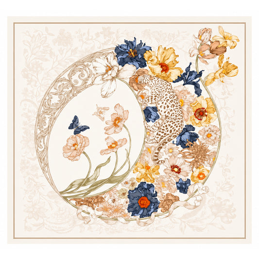 Seidenschal „Secret Garden“, elfenbeinfarben, 90 x 90 cm