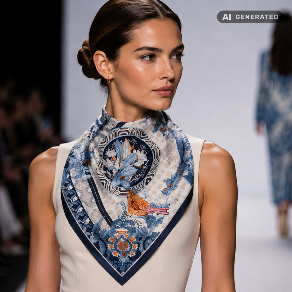 Azure Paradise Scarf, Blue, 90 cm x 90 cm, 100% Silk