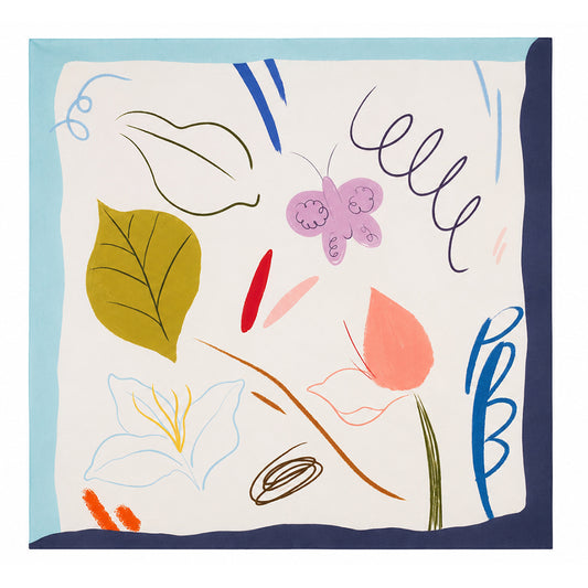 Seidenschal „Playful Bloom“, türkis, 90 x 90 cm