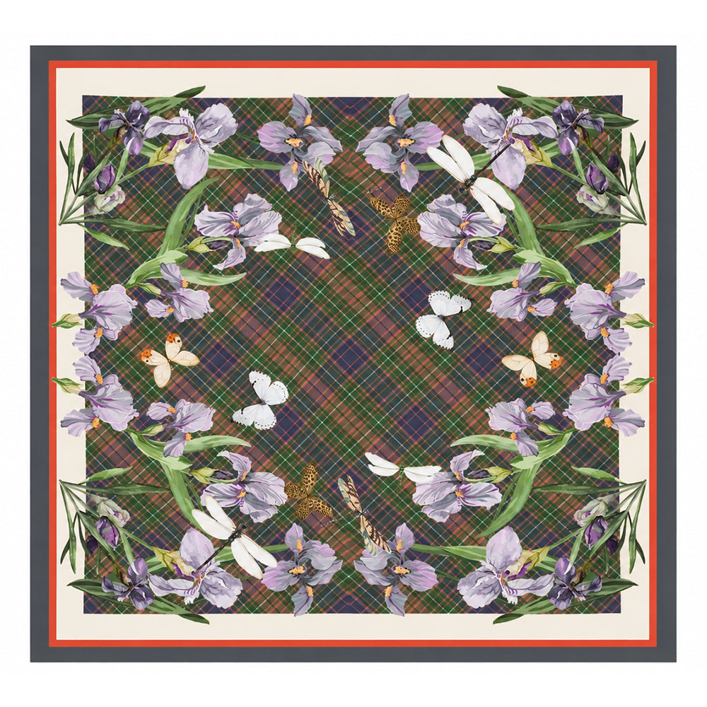 Iris Meadow Scarf, Forest Green, 90 cm x 90 cm, 100% Silk