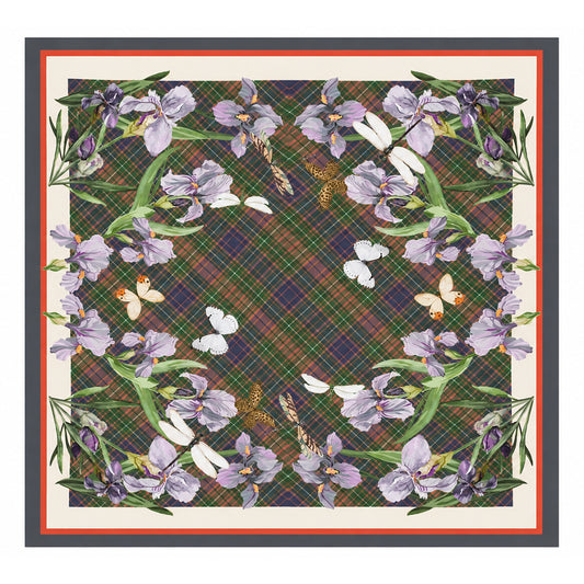 Seidenschal „Iris Meadow“, waldgrün, 90 x 90 cm