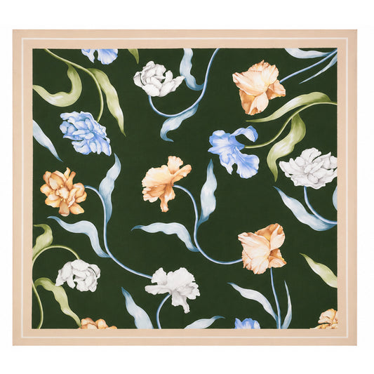 Seidenschal „Emerald Flowers“, smaragdgrün, 90 x 90 cm