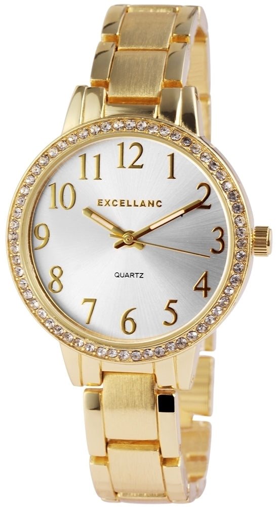 Excellanc Womens watch with metal strap , gold color, High quality quartz movement, silver dial color