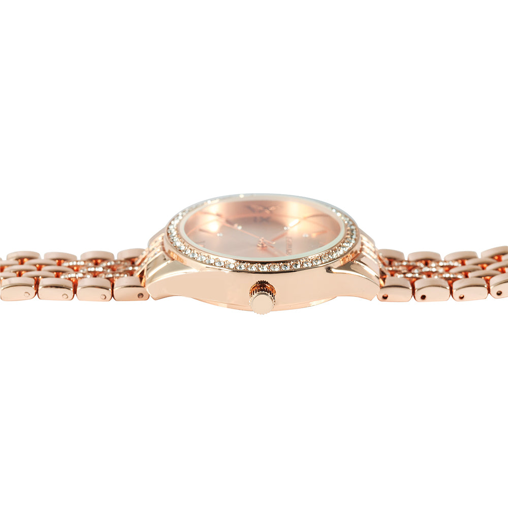 Excellanc roségoldfarbene Damenuhr mit Metallarmband, Faltschließe und Kristallen 2 