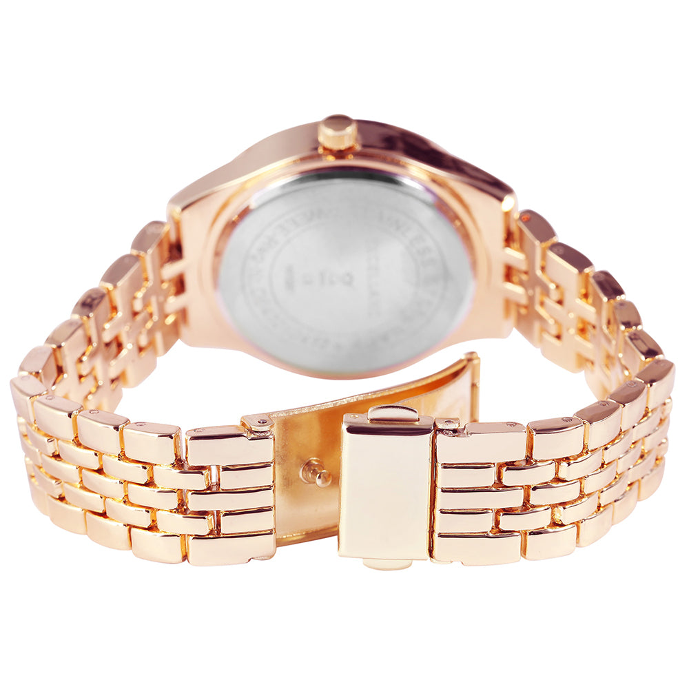 Excellanc roségoldfarbene Damenuhr mit Metallarmband, Faltschließe und Kristallen