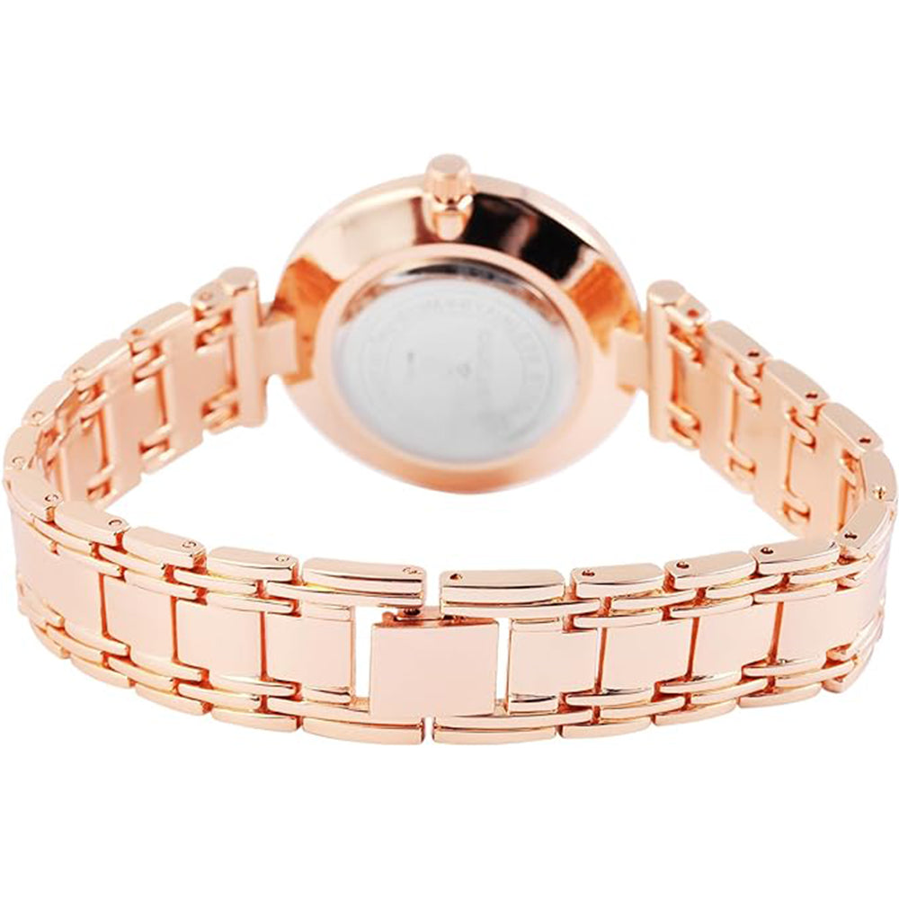 Excellanc roségoldfarbene Damenuhr mit Metallarmband und schwarzem Zifferblatt