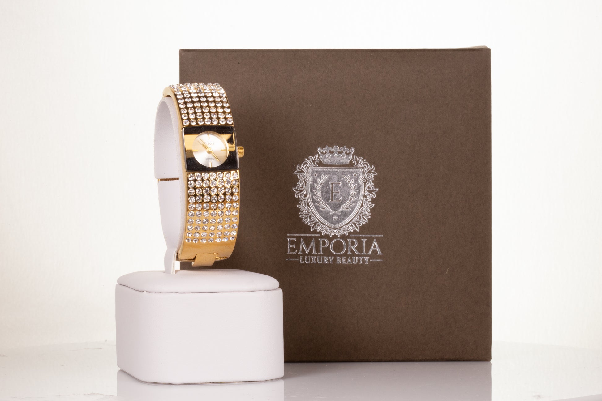 YELLOW GOLD, woman alloy CUSSI watch with 7 row quartz crystals with Gift box, 16 cm 1 