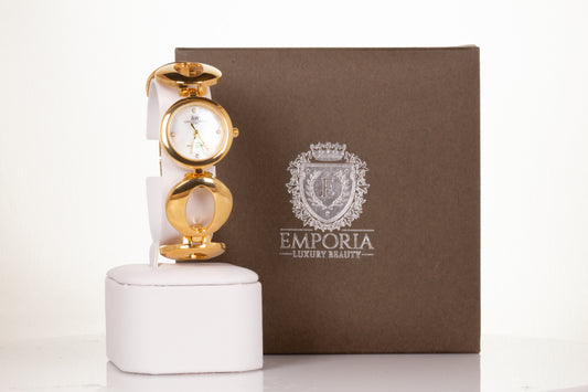 YELLOW GOLD, woman alloy AW watch with endless symbol strap, and 4 quartz crystals with Gift box, 18 cm