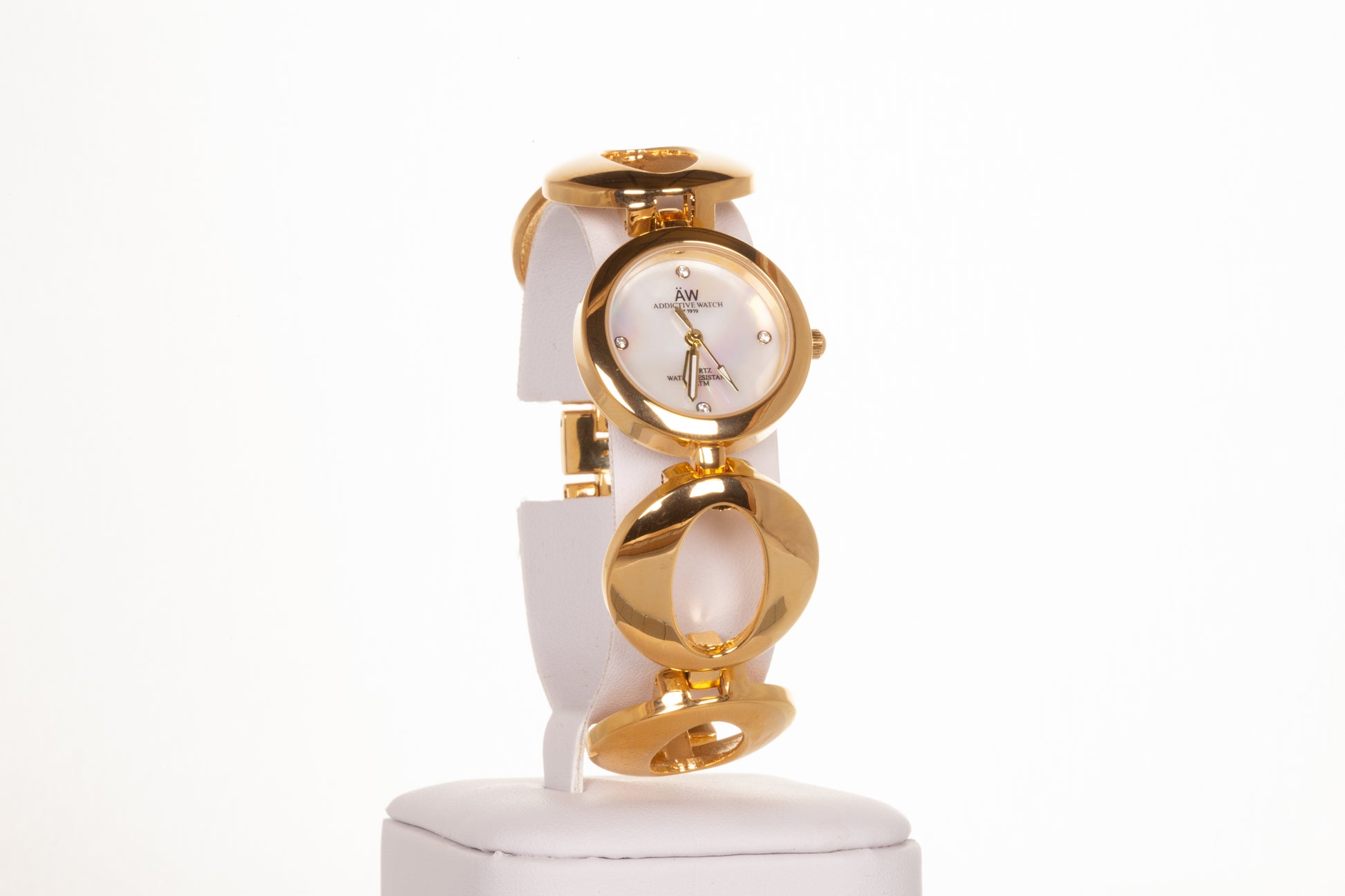 YELLOW GOLD, woman alloy AW watch with endless symbol strap, and 4 quartz crystals with Gift box, 18 cm 2 