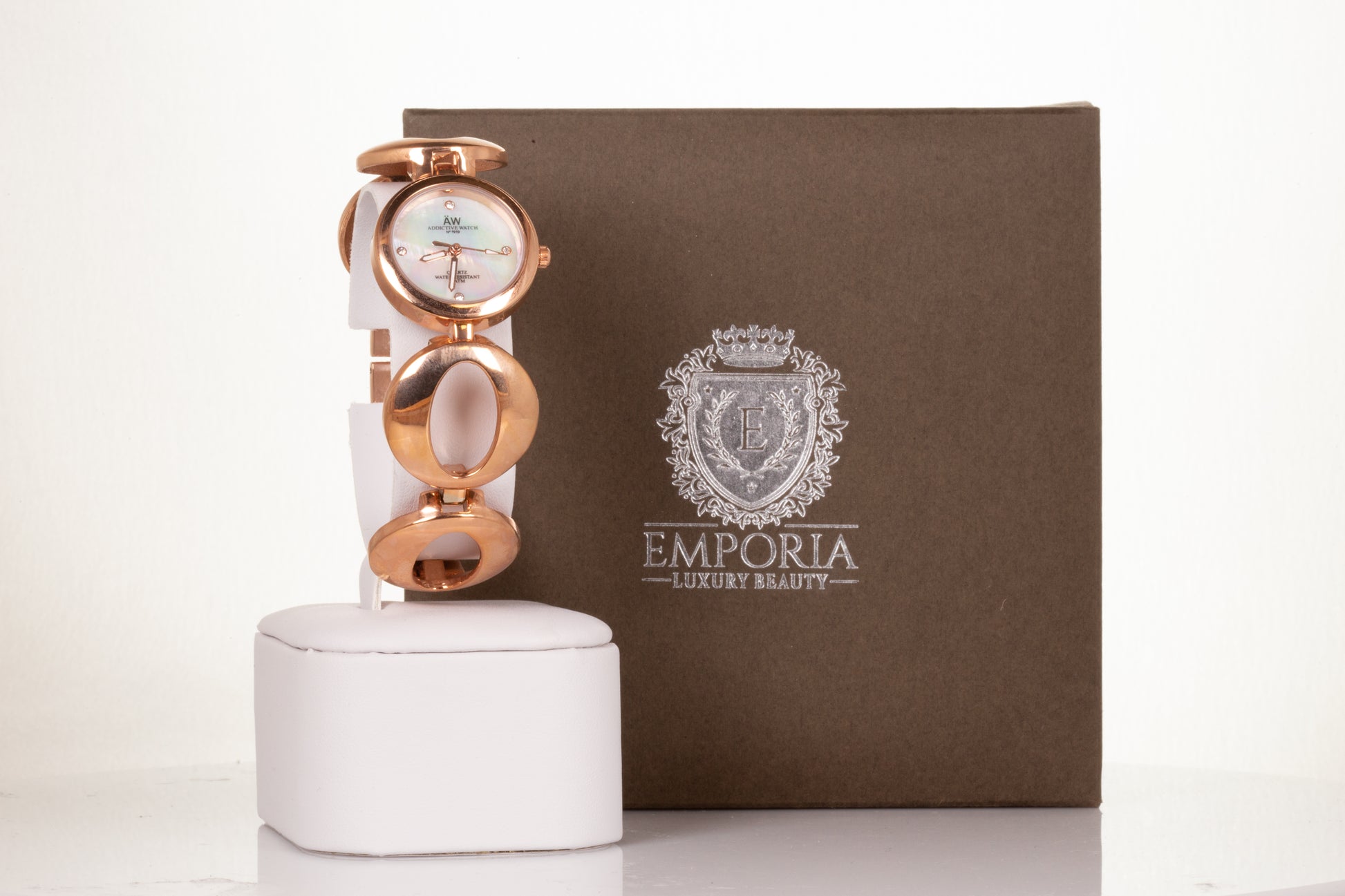 ROSE GOLD, woman alloy AW watch with endless symbol strap, and 4 quartz crystalswith Gift box, 17 cm 1 