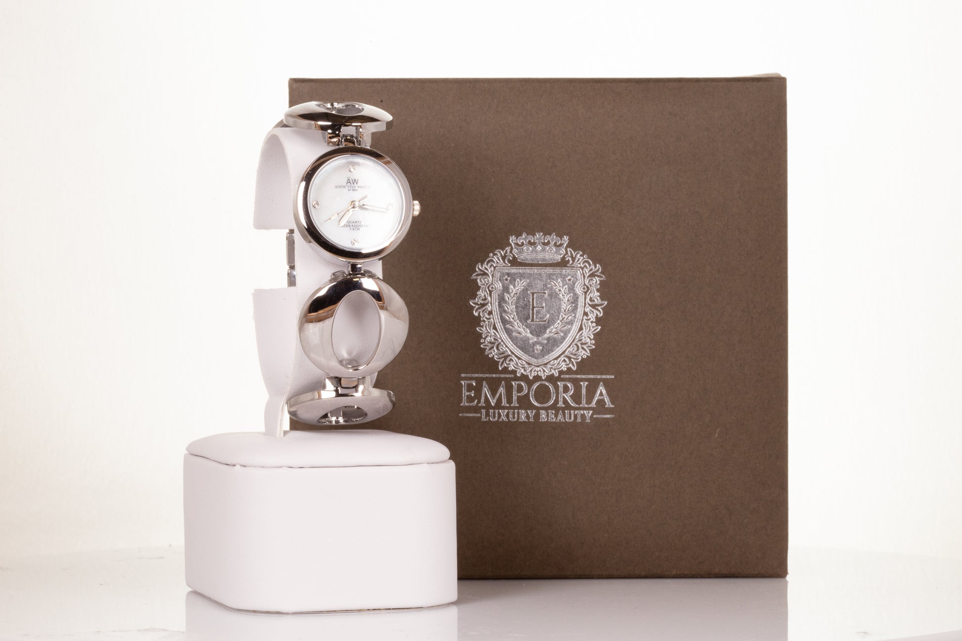 SILVER, woman alloy AW watch with endless symbol strap, and 4 quartz crystals with Gift box 1 